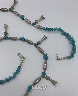 VTG Navajo Sterling Silver Turquoise Squash Blossom 30 Necklace 35.9g #bbv