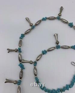 VTG Navajo Sterling Silver Turquoise Squash Blossom 30 Necklace 35.9g #bbv