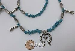 VTG Navajo Sterling Silver Turquoise Squash Blossom 30 Necklace 35.9g #bbv