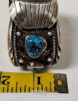 VTG Navajo Sterling Web Arizona Natural Turquoise Watch Cuff Heavy Bracelet