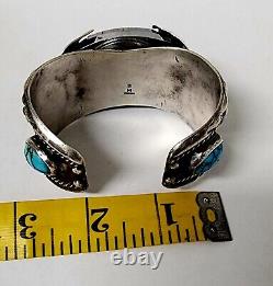 VTG Navajo Sterling Web Arizona Natural Turquoise Watch Cuff Heavy Bracelet