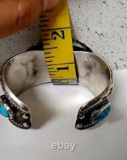 VTG Navajo Sterling Web Arizona Natural Turquoise Watch Cuff Heavy Bracelet