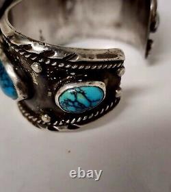 VTG Navajo Sterling Web Arizona Natural Turquoise Watch Cuff Heavy Bracelet