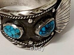 VTG Navajo Sterling Web Arizona Natural Turquoise Watch Cuff Heavy Bracelet