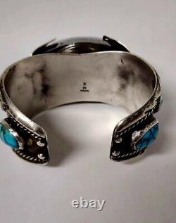 VTG Navajo Sterling Web Arizona Natural Turquoise Watch Cuff Heavy Bracelet