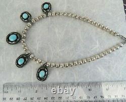 VTG Navajo desert pearls sterling bench bead blue turquoise shadown box necklace