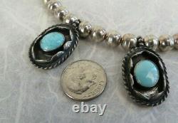 VTG Navajo desert pearls sterling bench bead blue turquoise shadown box necklace