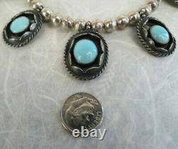 VTG Navajo desert pearls sterling bench bead blue turquoise shadown box necklace