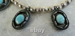 VTG Navajo desert pearls sterling bench bead blue turquoise shadown box necklace