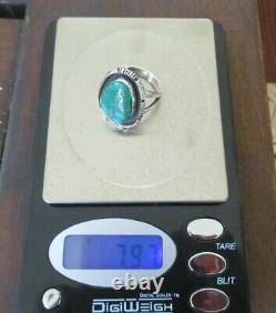 VTG Phillip Sanchez Navajo Sterling Natural Sterling Turquoise Ring, Sz 8.75
