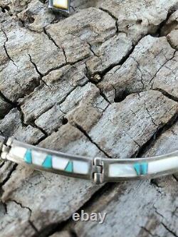 VTG Signed Calvin Begay Navajo Inlay Full Collar Link Necklace Earring Turquoise