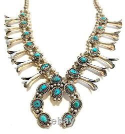 VTG Squash Blossom Necklace Sterling Silver Turquoise Nugget Old Pawn Navajo 24