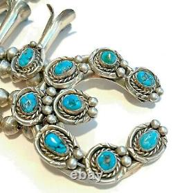 VTG Squash Blossom Necklace Sterling Silver Turquoise Nugget Old Pawn Navajo 24