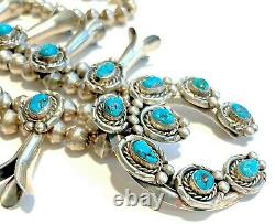 VTG Squash Blossom Necklace Sterling Silver Turquoise Nugget Old Pawn Navajo 24