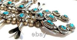 VTG Squash Blossom Necklace Sterling Silver Turquoise Nugget Old Pawn Navajo 24