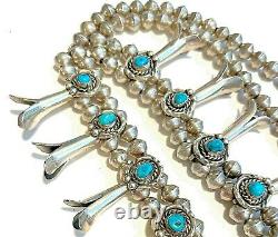 VTG Squash Blossom Necklace Sterling Silver Turquoise Nugget Old Pawn Navajo 24