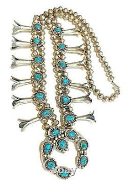 VTG Squash Blossom Necklace Sterling Silver Turquoise Nugget Old Pawn Navajo 24