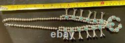 VTG Squash Blossom Necklace Sterling Silver Turquoise Nugget Old Pawn Navajo 24