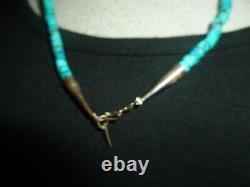VTG Tommy Singer Navajo Heishi Beads SIGNED Necklace Sterling Barrels Turquoise