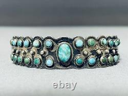 Very Early Old Vintage Navajo Snake Eyes Turquoise Sterling Silver Bracelet