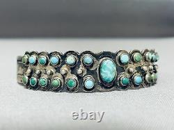 Very Early Old Vintage Navajo Snake Eyes Turquoise Sterling Silver Bracelet