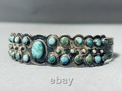 Very Early Old Vintage Navajo Snake Eyes Turquoise Sterling Silver Bracelet