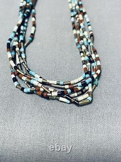 Very Intricate Vintage Navajo Turquoise Heishi Sterling Silver Necklace