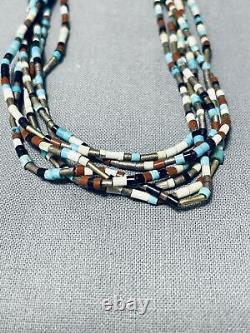 Very Intricate Vintage Navajo Turquoise Heishi Sterling Silver Necklace