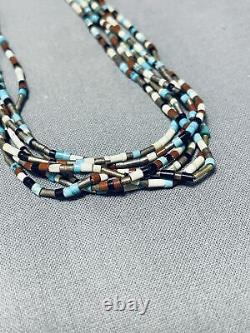 Very Intricate Vintage Navajo Turquoise Heishi Sterling Silver Necklace