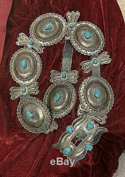 Very Large Navajo Sterling/ Gem Turquoise Concho Belt. Vintage/Antique. 934 gm