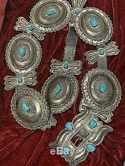 Very Large Navajo Sterling/ Gem Turquoise Concho Belt. Vintage/Antique. 934 gm