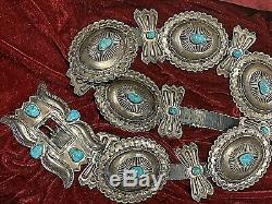 Very Large Navajo Sterling/ Gem Turquoise Concho Belt. Vintage/Antique. 934 gm