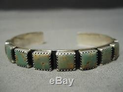 Very Rare! Vintage Navajo Squared Royston Turquoise Sterling Silver Bracelet