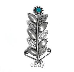 Very Unusual Vtg 1940s Navajo Silver Turquoise Cactus Brooch Fred Harvey Era