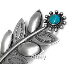 Very Unusual Vtg 1940s Navajo Silver Turquoise Cactus Brooch Fred Harvey Era