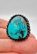 Vintage 1.25 Navajo Sterling Silver Natural Bisbee Turquoise Twist Ring 19g