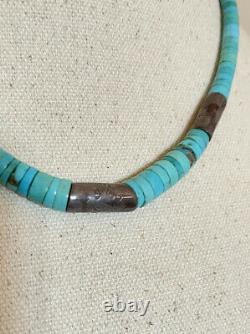 Vintage 18 Navajo Graduated Smooth Silver Rondelle Turquoise Disc Necklace