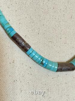 Vintage 18 Navajo Graduated Smooth Silver Rondelle Turquoise Disc Necklace
