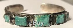 Vintage 1930's Navajo Indian Silver Square Turquoise Small Wrist Cuff Bracelet