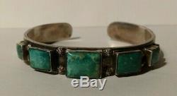 Vintage 1930's Navajo Indian Silver Square Turquoise Small Wrist Cuff Bracelet