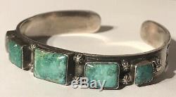 Vintage 1930's Navajo Indian Silver Square Turquoise Small Wrist Cuff Bracelet