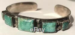 Vintage 1930's Navajo Indian Silver Square Turquoise Small Wrist Cuff Bracelet
