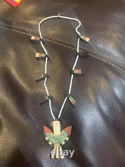 Vintage 1930S SANTO DOMINGO PUEBLO THUNDERBIRD SQUASH BLOSSOM NECKLACE tuvi