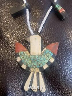 Vintage 1930S SANTO DOMINGO PUEBLO THUNDERBIRD SQUASH BLOSSOM NECKLACE tuvi