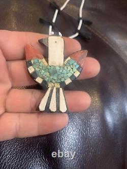 Vintage 1930S SANTO DOMINGO PUEBLO THUNDERBIRD SQUASH BLOSSOM NECKLACE tuvi