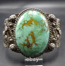 Vintage 1930s NAVAJO Harvey Era Sterling Silver & TURQUOISE Cuff BRACELET 66.1g