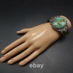 Vintage 1930s NAVAJO Harvey Era Sterling Silver & TURQUOISE Cuff BRACELET 66.1g