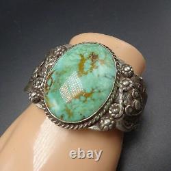 Vintage 1930s NAVAJO Harvey Era Sterling Silver & TURQUOISE Cuff BRACELET 66.1g