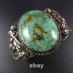 Vintage 1930s NAVAJO Harvey Era Sterling Silver & TURQUOISE Cuff BRACELET 66.1g