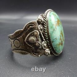 Vintage 1930s NAVAJO Harvey Era Sterling Silver & TURQUOISE Cuff BRACELET 66.1g